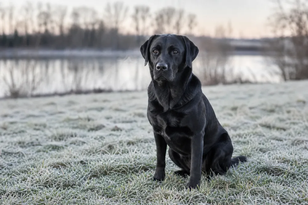 Retriever dans une lumière hivernale, illustration éditoriale d'une sortie adaptée